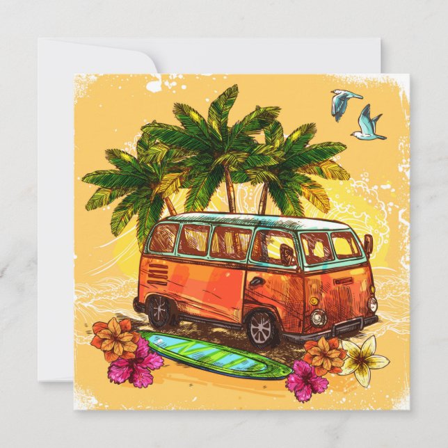 Tarjeta Festiva Retro Van (Anverso)