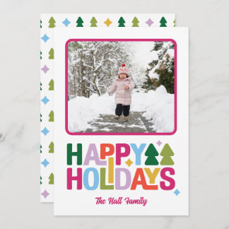 Tarjeta Festiva Retro Vibes Multi-Color Holiday Photo Card