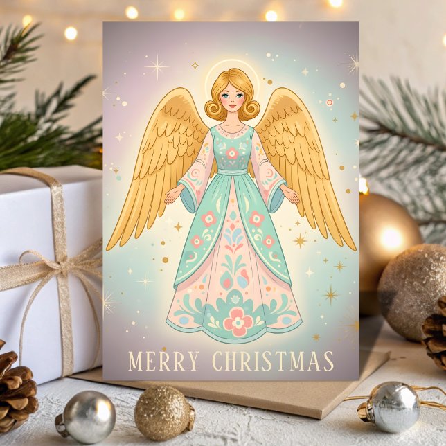Tarjeta Festiva Retro Vintage Angel Glow Christmas (Subido por el creador)