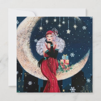 Tarjeta Festiva retro vintage art deco lady añadir mensaje