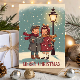 Tarjeta Festiva Retro Vintage Carolers Song Christmas
