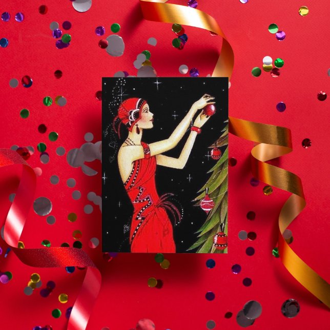 Tarjeta Festiva Retro vintage Christmas art deco lady (Subido por el creador)