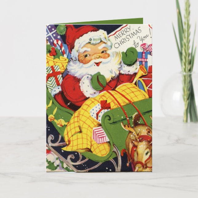 Tarjeta Festiva retro vintage Christmas Santa (Anverso)