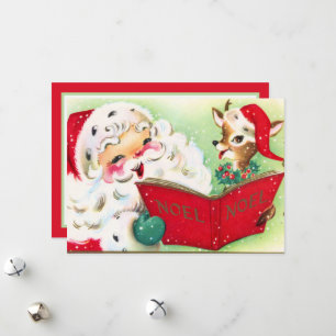 Tarjeta Festiva retro vintage Christmas Santa Reindeer