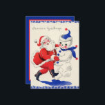 Tarjeta Festiva retro vintage Christmas Santa snowman<br><div class="desc">retro vintage Christmas Santa snowman Holiday Card</div>