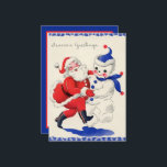 Tarjeta Festiva retro vintage Christmas Santa snowman<br><div class="desc">retro vintage Christmas Santa snowman Holiday Card</div>