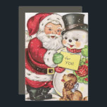 Tarjeta Festiva retro vintage Christmas Santa snowman<br><div class="desc">retro vintage Christmas Santa snowman Holiday Card</div>