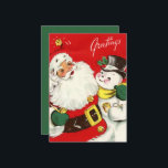 Tarjeta Festiva retro vintage Christmas Santa snowman sentimento<br><div class="desc">retro vintage Christmas Santa Snowman sentiment Holiday Card</div>