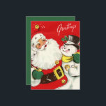 Tarjeta Festiva retro vintage Christmas Santa snowman sentimento<br><div class="desc">retro vintage Christmas Santa Snowman sentiment Holiday Card</div>