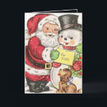 Tarjeta Festiva retro vintage Christmas Santa snowman sentimento<br><div class="desc">retro vintage Christmas Santa Snowman sentiment Holiday Card</div>