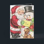 Tarjeta Festiva retro vintage Christmas Santa snowman sentimento<br><div class="desc">retro vintage Christmas Santa Snowman sentiment Holiday Card</div>