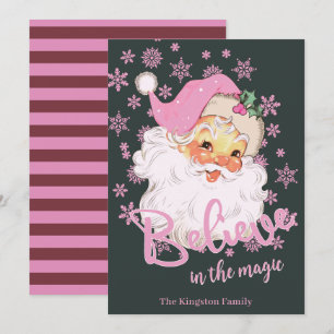 Tarjeta Festiva Retro Vintage Cree en la Magia Rosa Santa