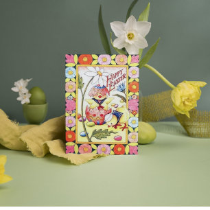 Tarjeta Festiva retro vintage Easter chick agregar sentimiento
