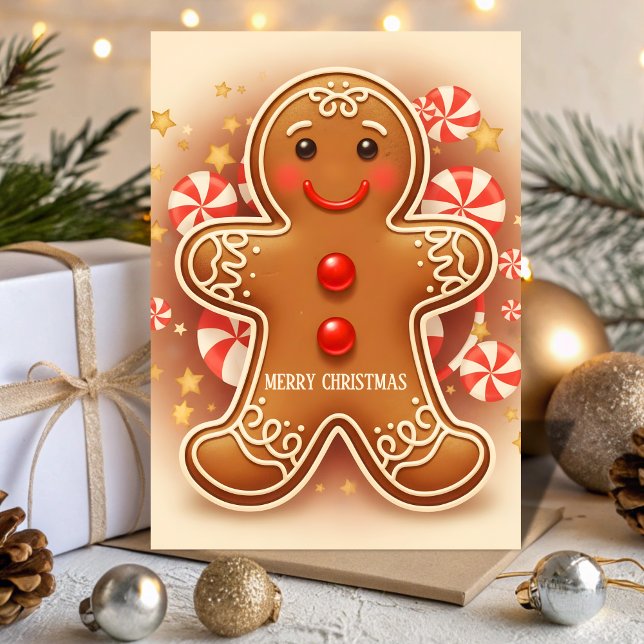 Tarjeta Festiva Retro Vintage Gingerbread Joy Christmas (Subido por el creador)