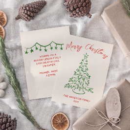 Tarjeta Festiva Retro Vintage Hand Dibujó Navidades de árbol único