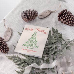 Tarjeta Festiva Retro Vintage Hand Dibujó Navidades de árbol único