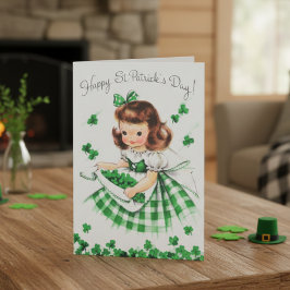 Tarjeta Festiva Retro Vintage Irlandesa con Tréboles