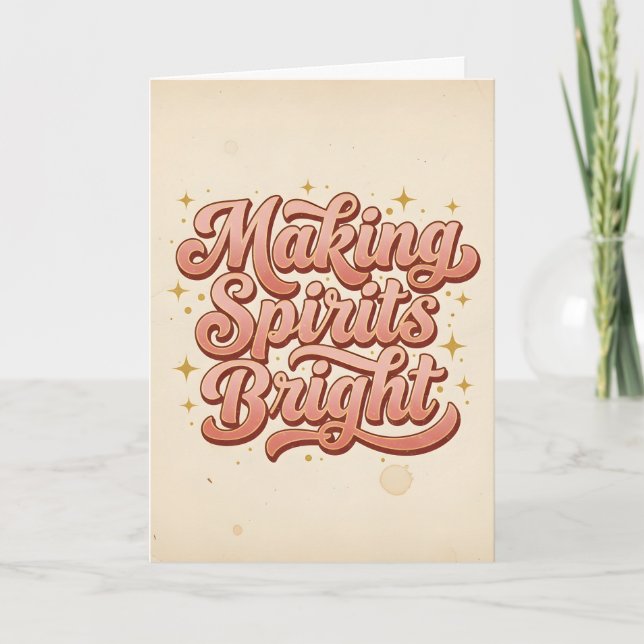 Tarjeta Festiva Retro Vintage Making Spirits Bright Christmas (Anverso)