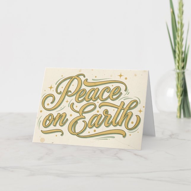 Tarjeta Festiva Retro Vintage Peace on Earth Christmas (Anverso)
