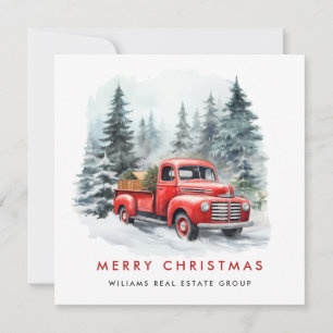 Tarjeta Festiva Retro Vintage Red Farm Truck Navidades Corporate