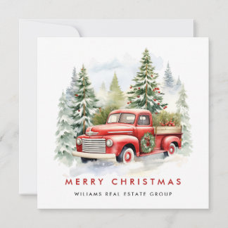 Tarjeta Festiva Retro Vintage Red Farm Truck Navidades Corporate