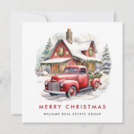 Tarjeta Festiva Retro Vintage Red Farm Truck Navidades Corporate