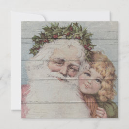 Tarjeta Festiva Retro | Vintage Santa Claus con niño