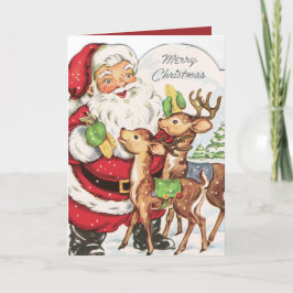 Tarjeta Festiva retro vintage Santa Reindeer agrega sentimiento