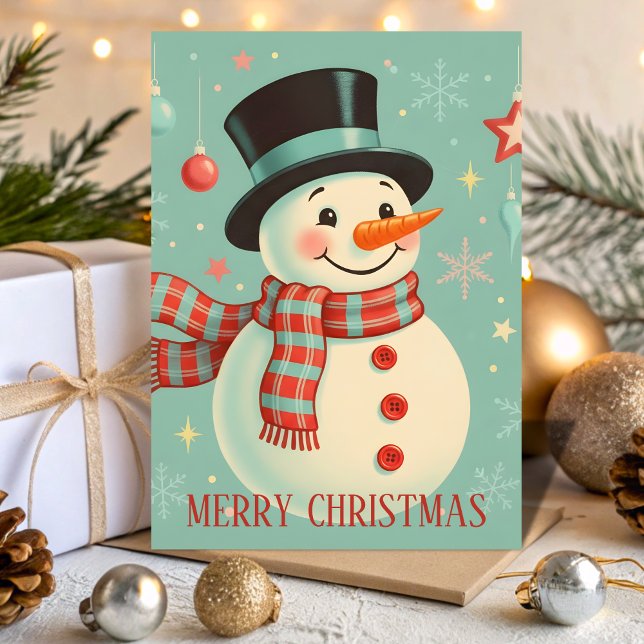 Tarjeta Festiva Retro Vintage Snowman Cheer Christmas (Subido por el creador)