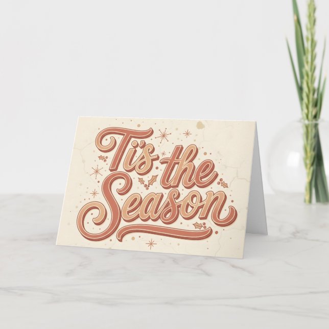 Tarjeta Festiva Retro Vintage Tis the Season Christmas (Anverso)