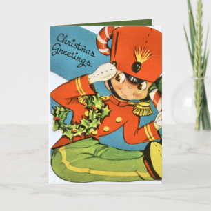 Tarjeta Festiva retro vintage toy soldado agrega sentimiento