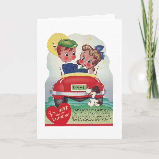 Tarjeta Festiva retro vintage Valentine auto (Anverso)
