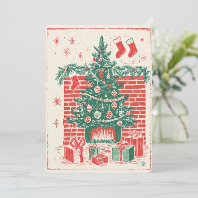 Tarjeta Festiva .Retro Watercolor Christmas Card (Anverso de pie)