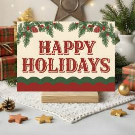 Tarjeta Festiva Retro Western Happy Holidays Christmas