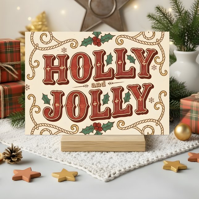 Tarjeta Festiva Retro Western Holly Jolly Christmas (Subido por el creador)