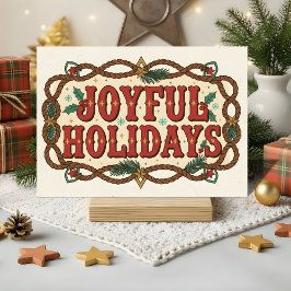 Tarjeta Festiva Retro Western Joyful Holidays Christmas