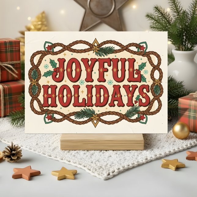 Tarjeta Festiva Retro Western Joyful Holidays Christmas (Subido por el creador)