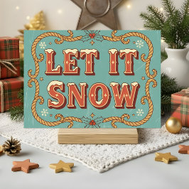 Tarjeta Festiva Retro Western Let It Snow Christmas