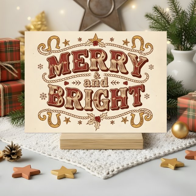 Tarjeta Festiva Retro Western Merry and Bright Christmas (Subido por el creador)