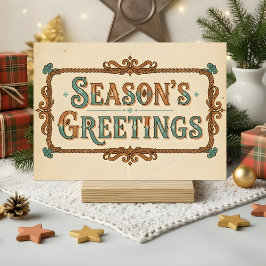 Tarjeta Festiva Retro Western Season’s Greetings Christmas