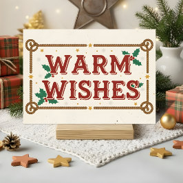 Tarjeta Festiva Retro Western Warm Wishes Christmas