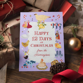 Tarjeta Festiva Retro Whimsical 12 Days of Christmas