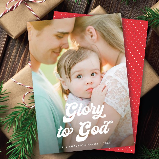 Tarjeta Festiva Retro White Script Glory to God One Photo (Subido por el creador)