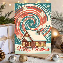 Tarjeta Festiva Retro Winter Cabin Blizzard Christmas