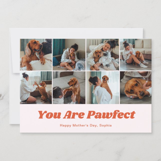 Tarjeta Festiva Retro You Are Pawfect Dog Mom 12 Photo Pink (Anverso)
