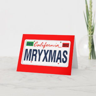 Tarjeta Festiva Revisado California License Plate Xmas 2013