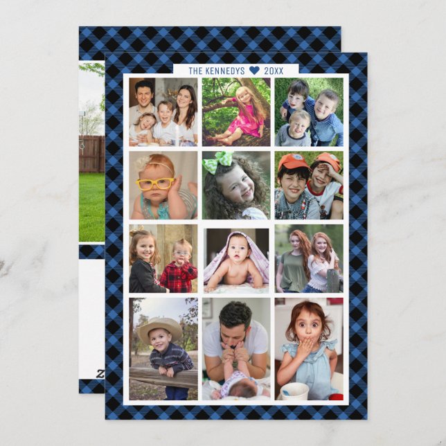 Tarjeta Festiva Revisión anual única de 13 fotos de la familia en  (Anverso / Reverso)