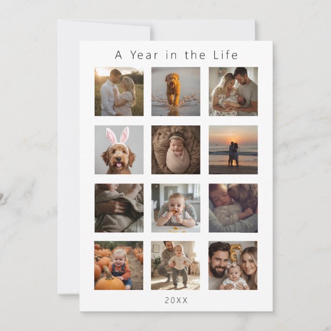 Tarjeta Festiva Revisión de Año collage de fotos - Navidades Año N (Anverso)