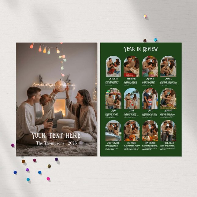 Tarjeta Festiva Revisión del año 12 Foto Familia (Year in Review 12 Photo Family Holiday Card)