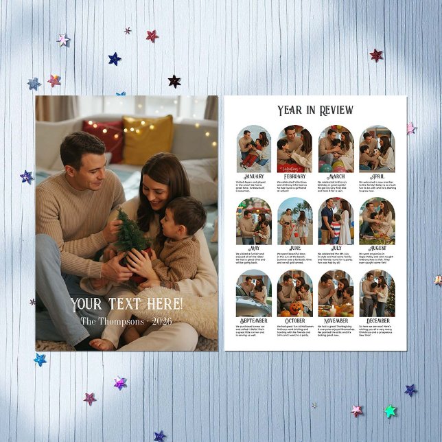 Tarjeta Festiva Revisión del año 12 Foto Familia (Year in Review 12 Photo Family Holiday Card)